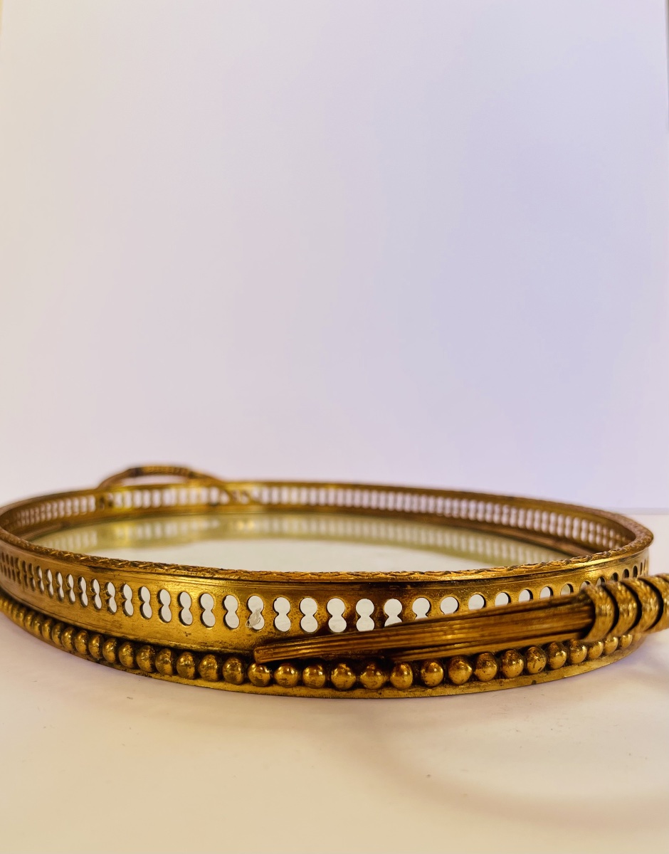 Brass Tray With Embroidery Under Glass -photo-6